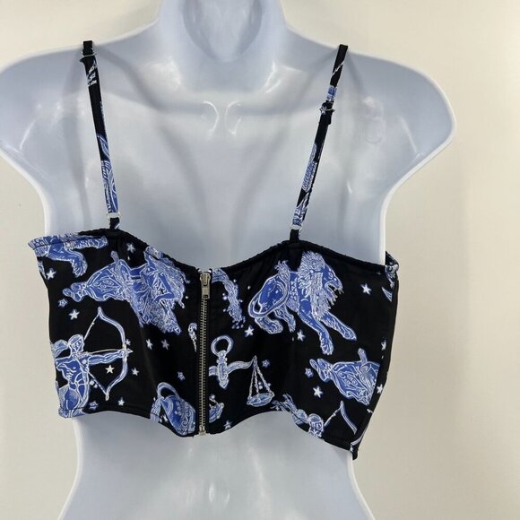 Forever 21 M Zodiac Crop Cami Top Black Blue Celestial Astrological Signs Y2K - Picture 2 of 9